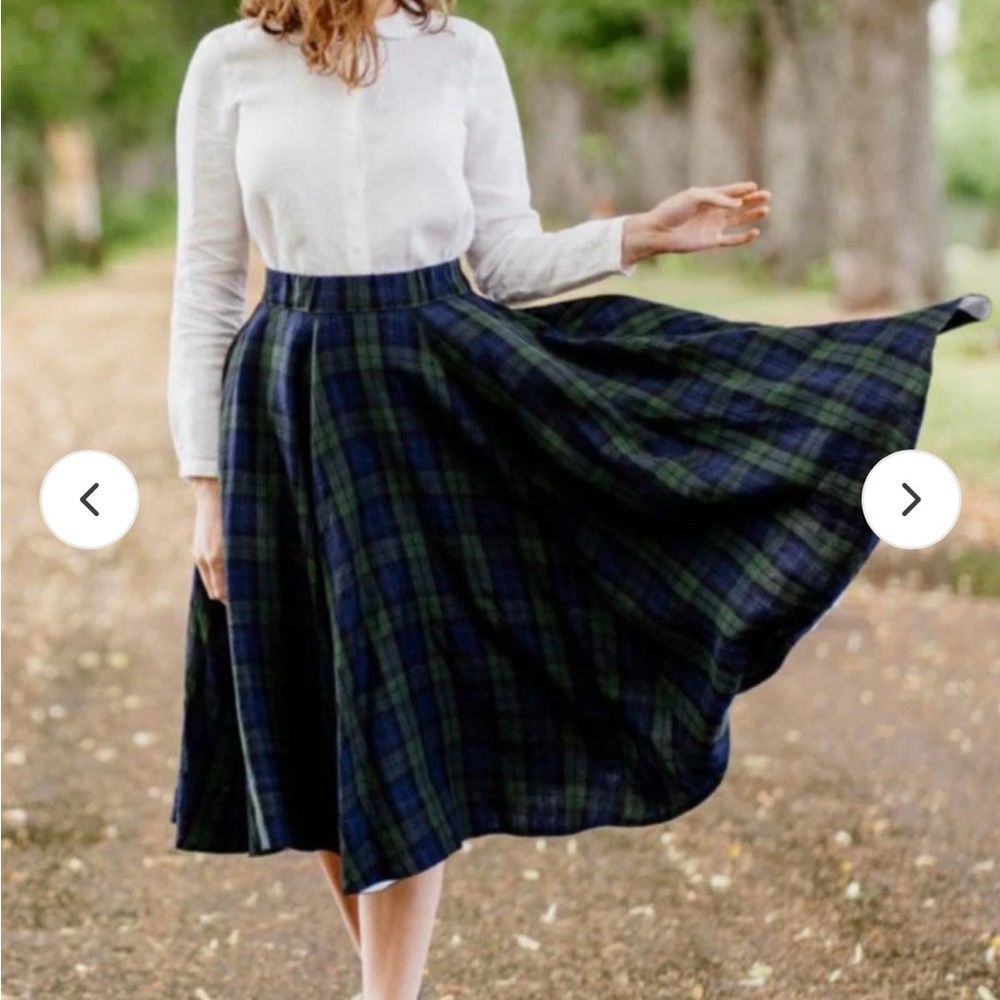 Son de Flor Tartan A-Line Skirt in Navy and Forest Green